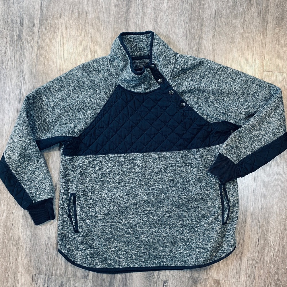 Abercrombie & Fitch Mens XL Quilted Quarter Snap Neck Fleece Pullover Gray Black